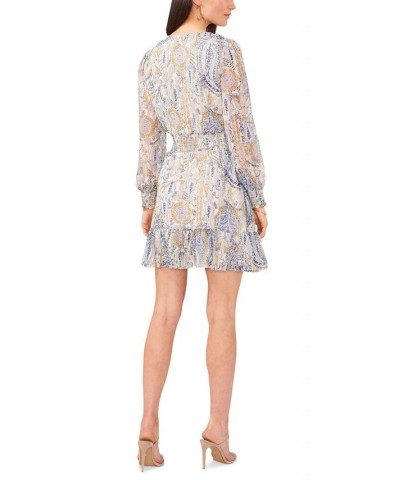 Women's Crossover Long Sleeve Dress Cream Multi $48.57 Dresses