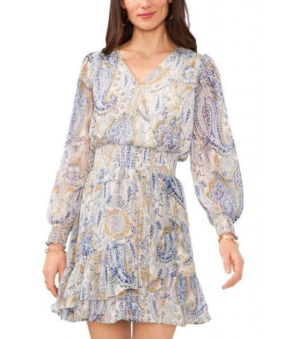 Women's Crossover Long Sleeve Dress Cream Multi $48.57 Dresses