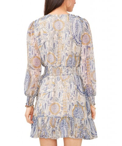 Women's Crossover Long Sleeve Dress Cream Multi $48.57 Dresses