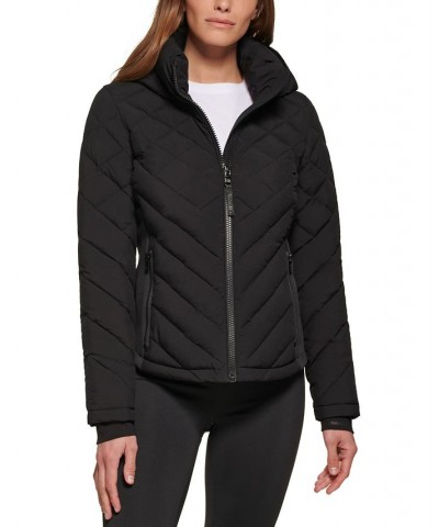 Women's Hooded Packable Puffer Coat Black $67.20 Coats