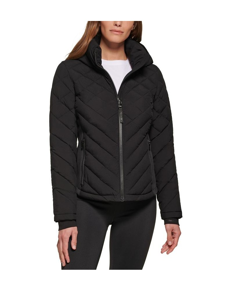 Women's Hooded Packable Puffer Coat Black $67.20 Coats