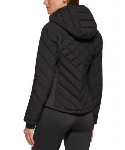 Women's Hooded Packable Puffer Coat Black $67.20 Coats