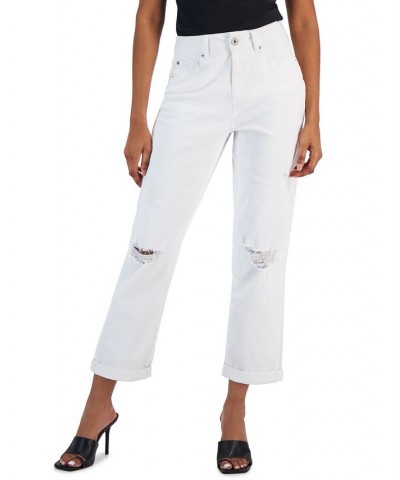 Women's Mid Rise Ripped Boyfriend Jeans Washed White $25.99 Jeans