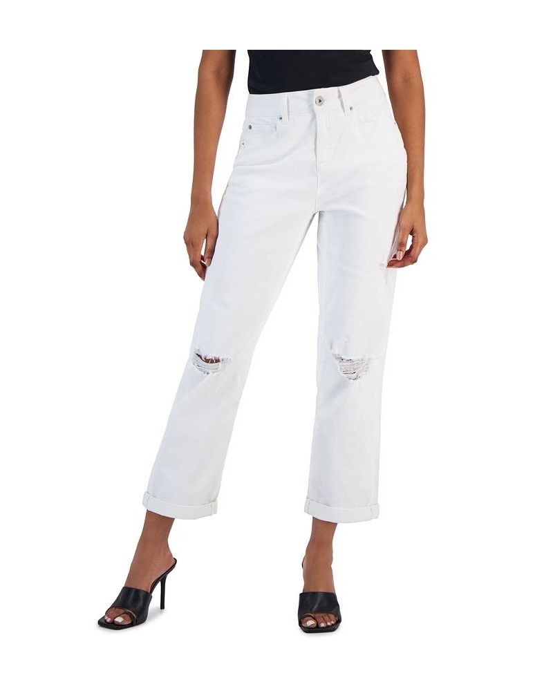 Women's Mid Rise Ripped Boyfriend Jeans Washed White $25.99 Jeans