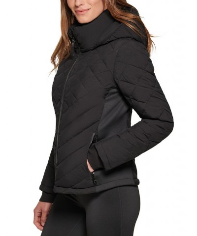 Women's Hooded Packable Puffer Coat Black $67.20 Coats