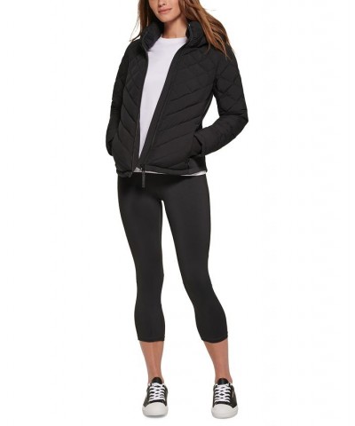 Women's Hooded Packable Puffer Coat Black $67.20 Coats