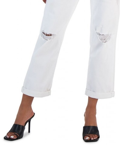 Women's Mid Rise Ripped Boyfriend Jeans Washed White $25.99 Jeans