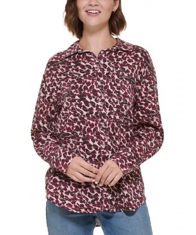 Women's Long Sleeve Animal-Print Boyfriend Shirt Enchant Combo $24.20 Tops