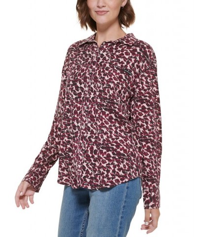 Women's Long Sleeve Animal-Print Boyfriend Shirt Enchant Combo $24.20 Tops