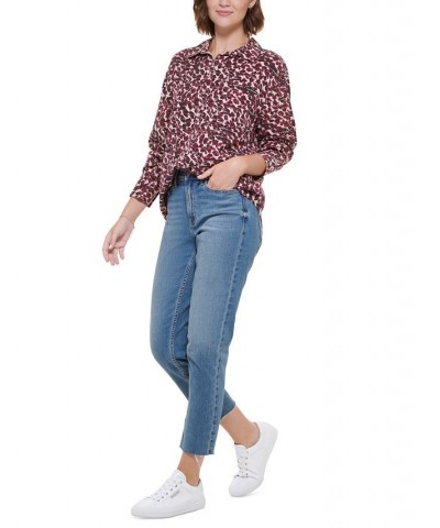 Women's Long Sleeve Animal-Print Boyfriend Shirt Enchant Combo $24.20 Tops