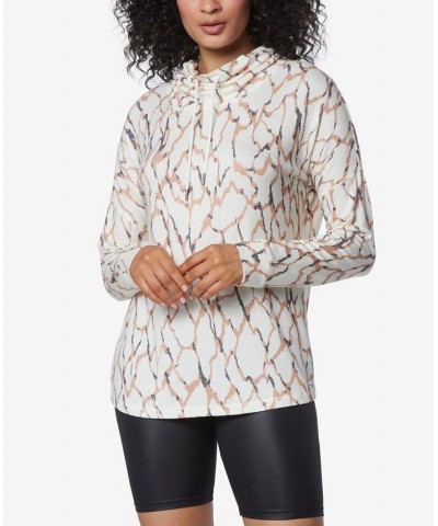 Women's Long Sleeve Printed Cowl Neck Tunic Top Cream Abstract Animal $33.29 Tops