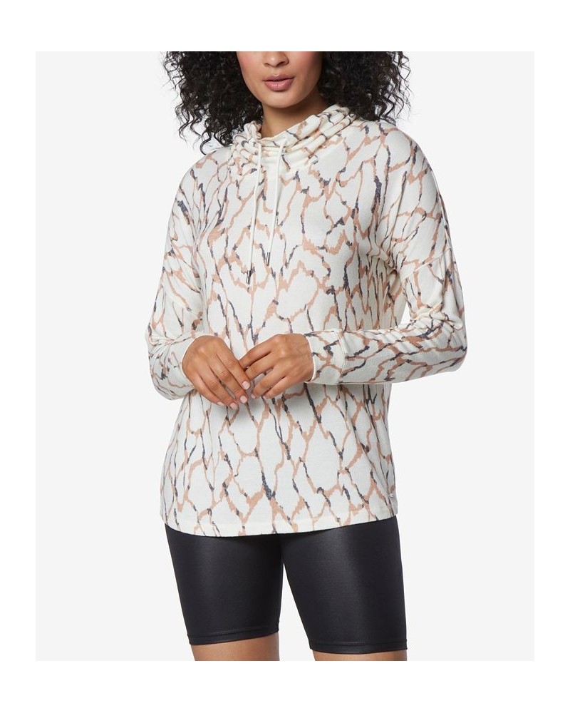 Women's Long Sleeve Printed Cowl Neck Tunic Top Cream Abstract Animal $33.29 Tops