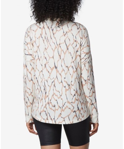 Women's Long Sleeve Printed Cowl Neck Tunic Top Cream Abstract Animal $33.29 Tops