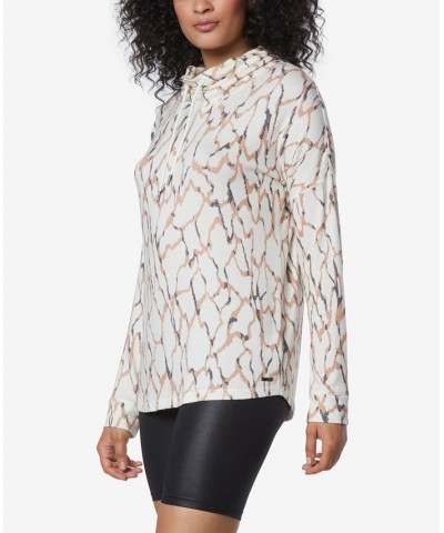 Women's Long Sleeve Printed Cowl Neck Tunic Top Cream Abstract Animal $33.29 Tops