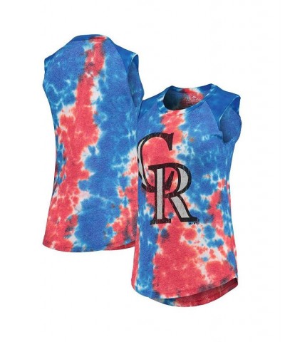 Women's Threads Red and Blue Colorado Rockies Tie-Dye Tri-Blend Muscle Tank Top Red, Blue $30.79 Tops