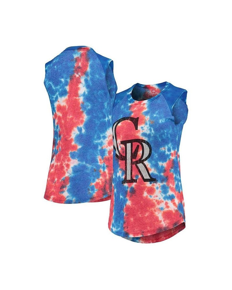 Women's Threads Red and Blue Colorado Rockies Tie-Dye Tri-Blend Muscle Tank Top Red, Blue $30.79 Tops