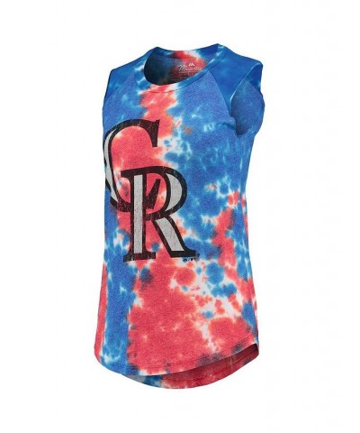 Women's Threads Red and Blue Colorado Rockies Tie-Dye Tri-Blend Muscle Tank Top Red, Blue $30.79 Tops