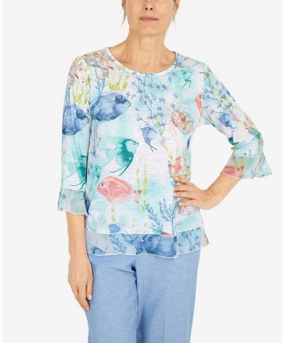 Petite Set Sail Underwater Fish 3/4 Sleeve Top Multi $36.84 Tops