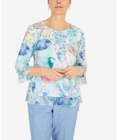 Petite Set Sail Underwater Fish 3/4 Sleeve Top Multi $36.84 Tops