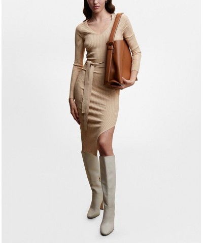 Women's V-Neckline Dress Tan/Beige $32.90 Dresses