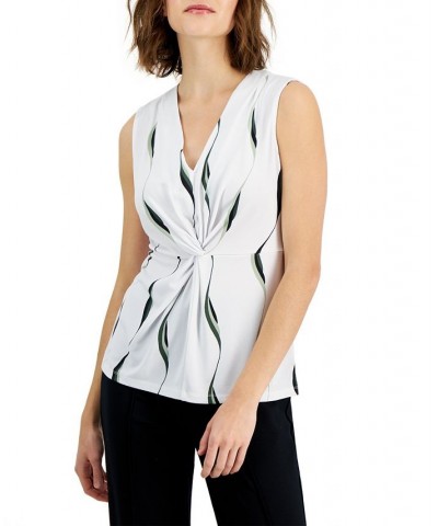 Petite Printed V-Neck Twist-Front Tank White $17.55 Tops