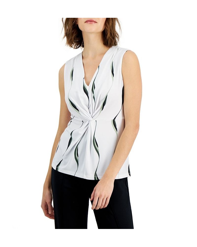 Petite Printed V-Neck Twist-Front Tank White $17.55 Tops