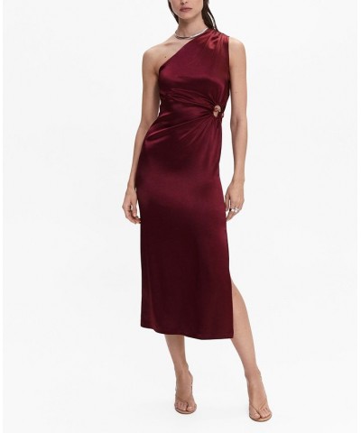 Women's Asymmetrical Satin Dress Wine $67.20 Dresses