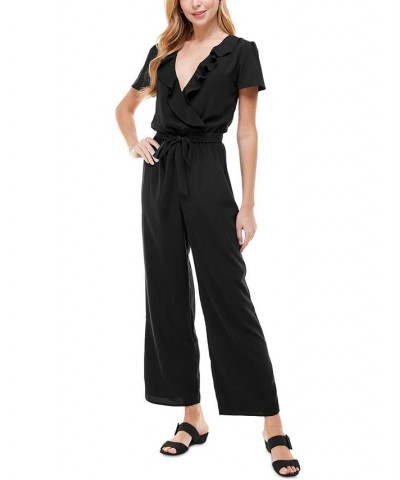 Belted Ruffled Jumpsuit Solid Black $28.42 Pants