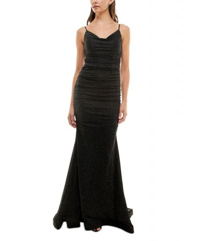 Juniors' Glitter-Knit Sleeveless Gown Black/Black $39.99 Dresses