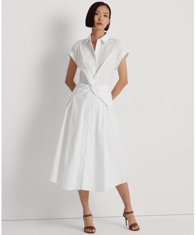 Women's Twist-Front Cotton-Blend Shirtdress White $70.00 Dresses