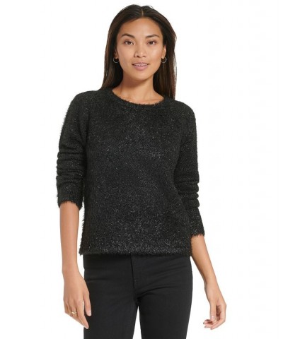 Women's Metallic Eyelash Sweater Black $22.41 Sweaters