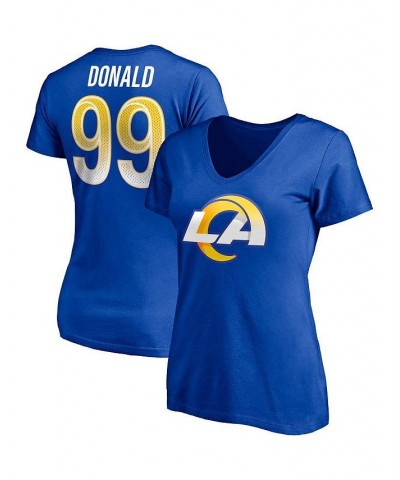 Women's Branded Aaron Donald Royal Los Angeles Rams Player Icon Name and Number V-Neck T-shirt Royal $21.44 Tops