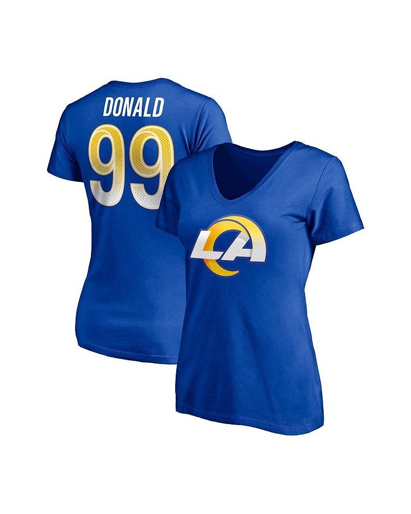 Women's Branded Aaron Donald Royal Los Angeles Rams Player Icon Name and Number V-Neck T-shirt Royal $21.44 Tops