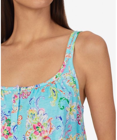 Women's Double Strap Ruffle Hem Gown Aqua Floral $33.04 Sleepwear