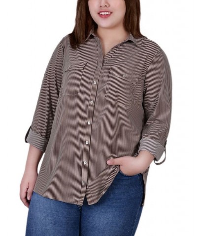 Plus Size 3/4 Sleeve Roll Tab Notch Collar Blouse Coffee Bean Doeskin Tortorella $16.64 Tops