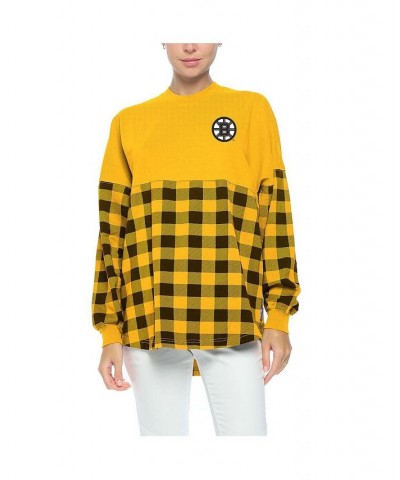 Women's Branded Gold Boston Bruins Buffalo Check Long Sleeve T-shirt Gold $30.00 Tops