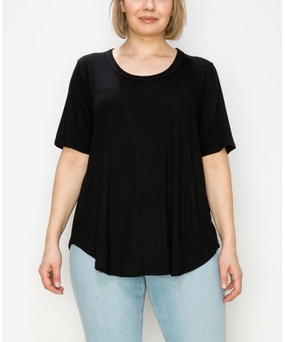 Plus Size Double Binding Swing Short Sleeve T-Shirt Black $19.00 Tops