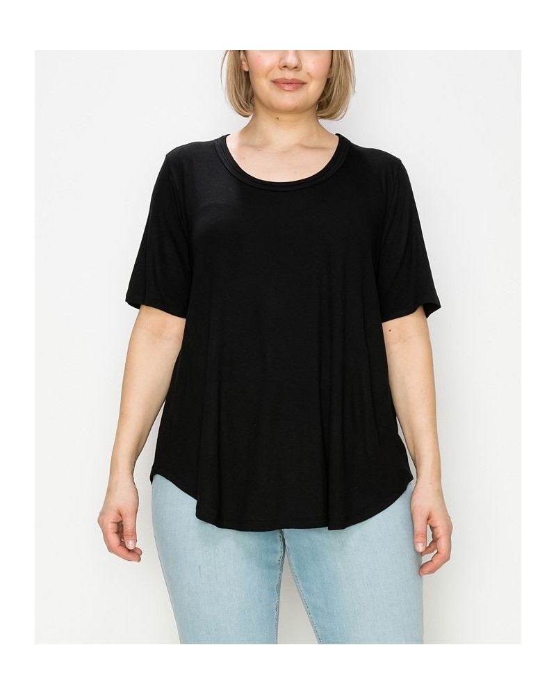 Plus Size Double Binding Swing Short Sleeve T-Shirt Black $19.00 Tops