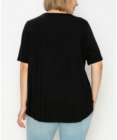 Plus Size Double Binding Swing Short Sleeve T-Shirt Black $19.00 Tops