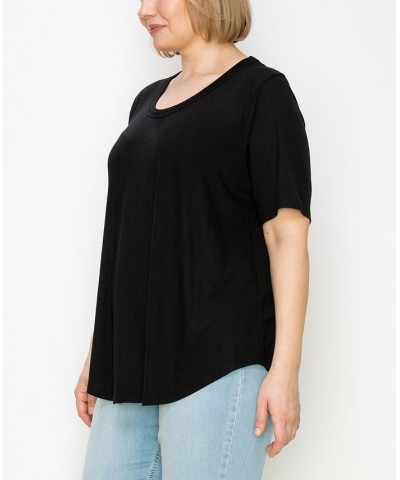 Plus Size Double Binding Swing Short Sleeve T-Shirt Black $19.00 Tops