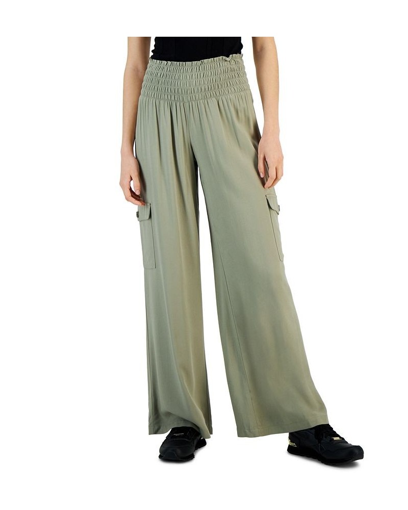 Juniors' Cargo Boardwalk Pull-On Wide-Leg Pants Green $16.53 Pants