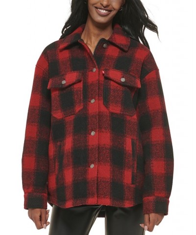 Women's Plaid Shirt Jacket Red $50.00 Jackets