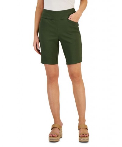 Women's Curvy Mid Rise Pull-On Bermuda Shorts Green $16.45 Shorts