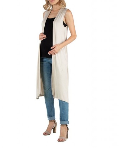 Sleeveless Long Maternity Cardigan with Side Slit Tan/Beige $23.69 Sweaters