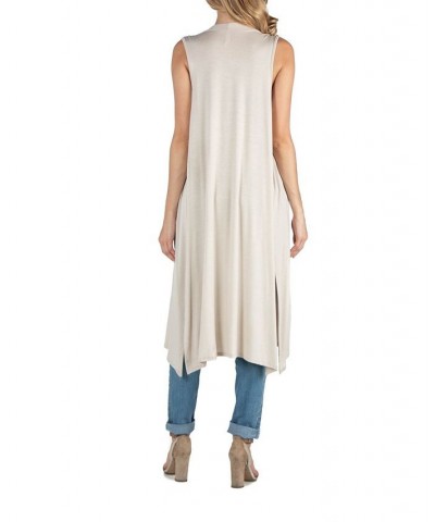 Sleeveless Long Maternity Cardigan with Side Slit Tan/Beige $23.69 Sweaters