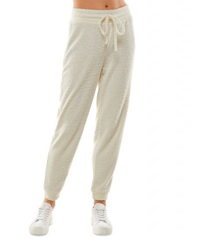 Juniors' High-Rise Drawstring-Waist Teddy Joggers White $10.93 Pants