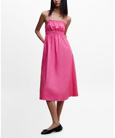 Women's Elastic Waist Midi Dress Pink $42.39 Dresses