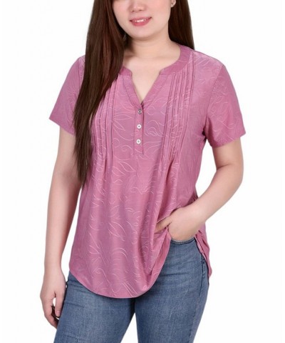 Women's Short Sleeve Y-Neck Jacquard Knit Top Polignac $16.96 Tops