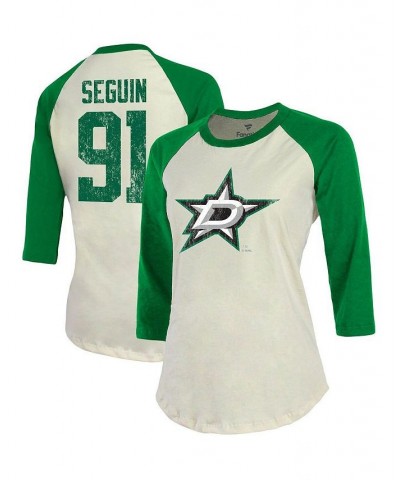 Women's Dallas Stars Name and Number Tri-Blend Raglan 3/4-Sleeve T-shirt Cream, Kelly Green $31.79 Tops