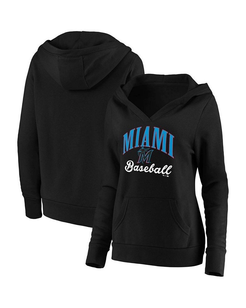 Plus Size Black Miami Marlins Victory Script Crossover Neck Pullover Hoodie Black $36.00 Sweatshirts